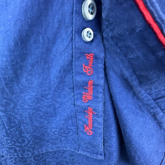 Robert Graham Shirt Medium Blue Jacquard‎ Cotton Flip Cuff Embroidered Trim - Picture 4 of 16